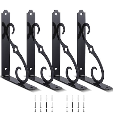 Shimeyao 4 Pack 8 Inch Decorative Shelf Bracket Heavy Duty Wall Mounted Floating Bracket Metal Iron l Shape Black Shelf Support for Bookshelf Home Kitchen Warehouse Farm DIY Open Shelving