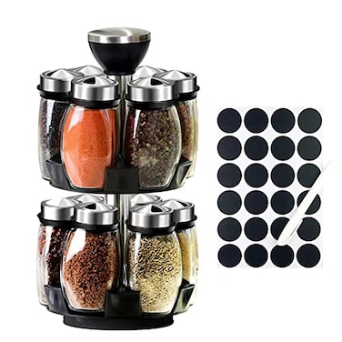 Kylinbigda Revolving Spice Rack Organizer Countertop Spinning Spice Storage Rack Tower Organizer with 12 Empty Jars Rotating Spice Holder Shelf Seasoning Rack Shelf Spice Seasoning Bottle Organizer