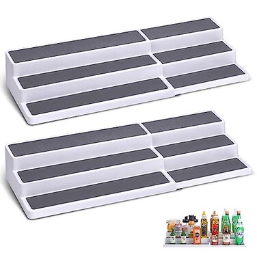 CiWiVOKi 3 Tier Expandable Spice Rack Organizer WhiteGrey Plastic Spice Rack Adjustable Length 146In258In 2 Pack NonSkid Tiered Spice Shelf Organizer for Kitchen Cabinet Cupboard Pantry