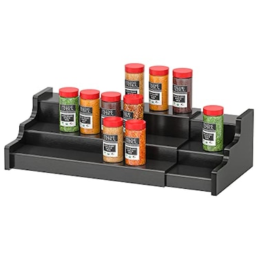 Zri Bamboo Spice Rack Organizer For Cabinet 3 Tier Black Bamboo Wooden Expandable Display Shelf from 1270 to 2220 inch