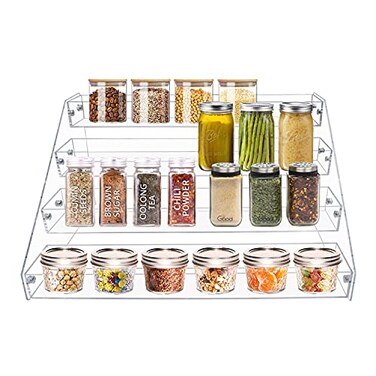 VAEHOLD Acrylic Spice Rack Organizer 4 Tier Clear Vertical Rack for Cabinet Countertop 4 Tier 12L