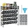 Skiileor Spice Rack Organizer with 28 Spice Jars Black LidsSpice Labels Chalk pen and Funnel Set for Cabinet Countertop Pantry Cupboard or Wall Mount