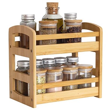 Totally Bamboo 2 Shelf Spice Caddy Organizer Rack for Kitchen Countertop or Cupboard