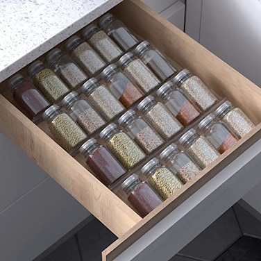 Jadehom 19 x 13 Inches Spice Drawer Organizer 4 Tier Clear Acrylic Expandable InDrawer Seasoning Jars Rack Kitchen Drawer Spice Insert Tray for CabinetCountertop