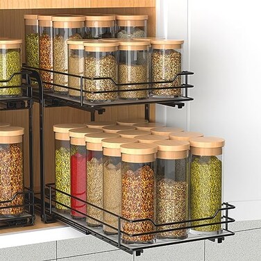 BOIVSHI Spice Rack Pull Out Spice Racks Organizer for Cabinet Height Adjustable Heavy Duty Metal Basket for Inside Cabinets Pantry Closet 2 Tier75Wx105Dx95H