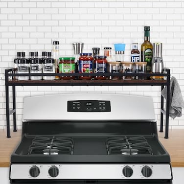 weslinkeji Spice Rack Shelf for Kitchen StoveStove Top Shelf with 4 hooks Extra Storage Countertop Seasoning OrganizerKitchen Organizers and Storage