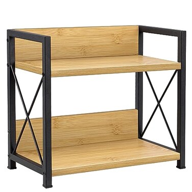 Giikin Countertop Shelf Organizer 2 Tier Kitchen Spice Rack Organizer for Countertop Wood Coffee Counter Shelf Organizer for Home Bamboo S