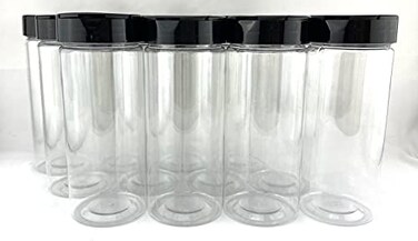 KC Commerce 16 oz Plastic Spice Jars Containers Bottles with Black Flip Cap To Pour Or Sifter Shaker Seasoning Organizer BPA free Perfect for Storing Spice Powders and Herbs