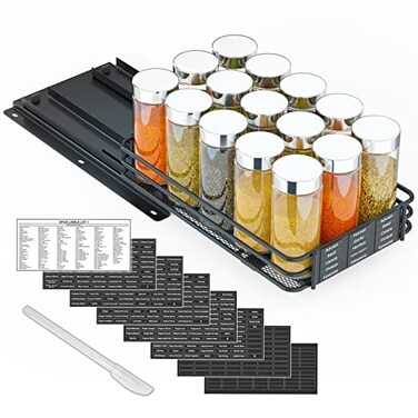 SpaceAid Pull Out Spice Rack Organizer for Cabinet Heavy Duty Slide Out Seasoning Kitchen Organizer Cabinet Organizer with Labels and Chalk Marker 65 W x1075 D x25 H 1 Drawer 1Tier