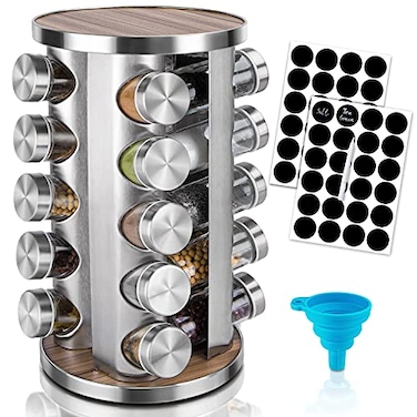 dasaka Rotating Spice Rack Organizer with Jars20Pcs Seasoning Organizer for Cabinet Kitchen Spice Racks for Countertop Revolving Stainless Steel Spice Organizer