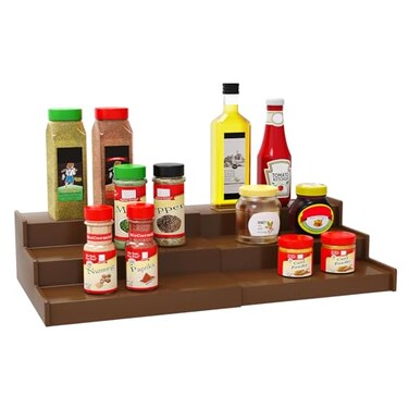 Lenwi Spice Rack Organizer for Cabinet 3 Tier Expandable Bamboo Spice Storage for Kitchen Cupboard Pantry Brown