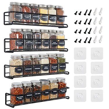 Ultimate Hostess Spice Rack Wall Mounted 4 Tier SpaceSaving Kitchen Spice Organizer for Seasonings Screw or Adhesive Hanging Wall Mount Hanging Spice Rack for Wall Cabinet Pantry Door 25x 25x115 in