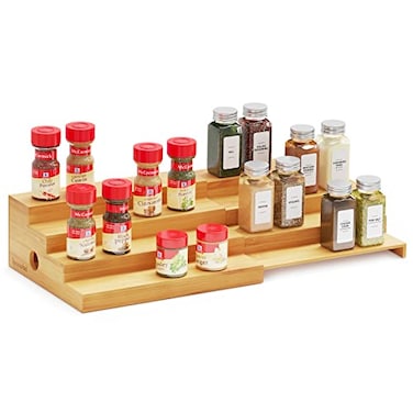 SpaceAid 4 Tier Bamboo Spice Rack Organizer for Cabinet Kitchen Pantry Spices Storage Rack for Cabinets Organization Home Seasoning Tiered Can Goods Racks Wood Shelf Organizers 4 Tier Natural