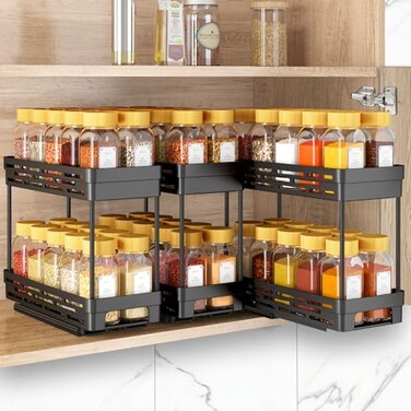 DABIGE Pull Out Spice Rack Organizer for Cabinet 3 Packs Slide Out Spice Racks Organizer Spice Cabinet Organizers Cabinet Size Need12 Highx11 Deepx5 WideEach Tier Hold 10 Spice Jar 2 Tier Black