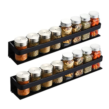 KES Spice Rack Organizer Kitchen Spice Rack Seasoning Organizer 16 Inch Aluminum Spice Holder Wall Mount Anodized Black 2 Pack KSR401S40BKP2