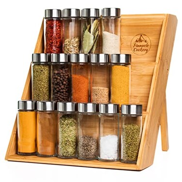 Pinnacle Cookery Bamboo Spice Rack Organizer for Countertop Eco Friendly Seasoning Organizer 3Tier Spice Shelf Space Saving Wooden Spice Rack