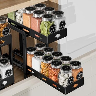BOIVSHI Pull Out Spice Rack Organizer 2Tier Vertical Spice Rack Height Adjustable for Kitchen Cabinet 53Wx108Dx92H Metal Black