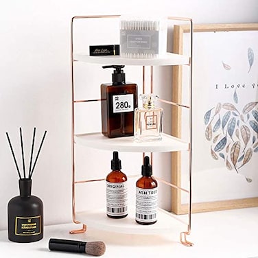 kaileyouxiangongsi 3Tier Bathroom Countertop Organizer Vanity Tray Cosmetic Makeup Storage Kitchen Spice Rack Standing Shelf Corner Storage Shelf Rose Gold