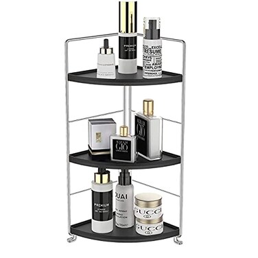 kaileyouxiangongsi 3Tier Bathroom Countertop Organizer Vanity Tray Cosmetic Makeup Storage Kitchen Spice Rack Standing Shelf Corner Storage Shelf SilverBlack