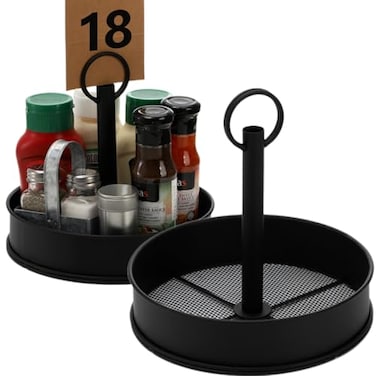 AVLA 2 Pack Steel Condiment Caddy RustResistant Seasoning Sauce Holder Metal Storage Rack Basket with Display Handle Table Caddies Collection for Restaurants Homes Picnics Outdoor Grills