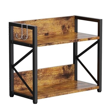 RUILALIFE 2 Tier Kitchen Counter Shelf Organizer Coffee Bar Station Organizer for CountertopSpace Saving Spice Rack Desk Shelf Riser Coffee Bar AccessoriesRustic Brown Medium