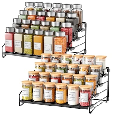 RCHYFEED Spice Rack Organizer for Cabinet Pantry4 Tier Spice Rack CountertopTierd Spice Organization Easy Visibility Depth Adjustable Seasoning Organizer for Cabinet Black 2Pack