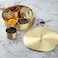 Ajuny Handcrafted Brass Spice Box 8 Inch Golden with Embossed Lid Decorative Round Masala Canister 7 Removable Spice Storage Containers and 1 Designer Spoon Ideal for Seasonings Herbs