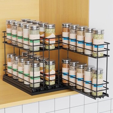 Mystozer Pull Out Spice Rack Organizer for Cabinet Slide Out Spice Racks Easy to Install Spice Cabinet Organizers 74 Wx1043 Dx826 H 3 Drawers 2 TiersBlack