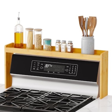 SpaceAid Bamboo Over the Stove Spice Holder Shelf 315 Kitchen Organizer Stove Spice Top Rack 116 Height Countertop Storage Over Oven Back Sink Organization Shelf Natural