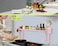 Horynar Over Stove Shelf Stove Top Organizer Shelf for Kitchen with Extra Basket and Hooks Adjustable 27 to 32 Inches Pink Over the Sink Spice Rack for Countertop Pink