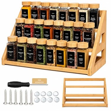 Rasydyn Bamboo Tier Spice Rack Organizer 175 Inch Wide Kitchen Cabinet Countertop Spice Jar Organizer for Home Organization
