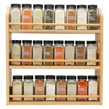 Thalomely 3 Tier Bamboo Spice Rack Spice Rack Organizer Seasoning Jars Rack Shelf Spice Organizer for Kitchen Counter or Wall Mounting Spice Storage Holder with handles Jars Not IncludedNatural