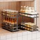 Mustorn 2 Pack Pull Out Spice Rack Organizer for Cabinet 2 Tier Metal Slide Out Seasoning Organizer and Storage Heavy Duty Vertical Spice Rack Shelf Pullout for Kitchen Cabinets No Drilling Black