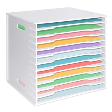 Acfunique 12x12 Scrapbook Paper Organizer Storage12 Tier Desk File Organizer with Adjustable ShelvesDesktop 12 Slots File Sorter Storage Wide Document Holder Cabinets Letter Mail Tray for Home SchoolO