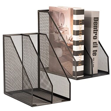 ASIFMTHOT 2 Set Magazine Holder Metal Wire 2 Compartments Mesh File Holder for Desk Office Desk Accessories Decorative File Box Black