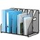 MINDEPOT Desk File Organizer Metal Desk Magazine Folder Holder with 5 Vertical Compartments Rack File Organizer for Office Home School Black