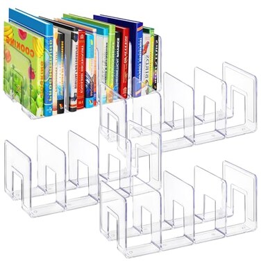 Lawei 4 Pack Acrylic File Sorter 4Section Clear Desktop File Folder Holder Organizer Thick Office Storage Stand Rack for Book Envelopes Mail Document Notebook Binder Purse Clutch Divider