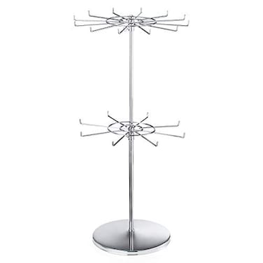 Polmart 2Tier Spinning Display Stand Heavy Duty Adjustable Countertop Stand for Retail Jewelry Cosmetics Crafts Sturdy Metal Base 360 Rotating Tiers with Height Adjustable Silvery