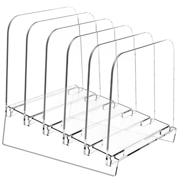 POCFOINY File Holder File Sorter Vertical File Organizer for Desk Desk Top File Folder Organizer Stand Acrylic File Rack File Folder Holder 5 Sections Clear File Stand for Office School Home