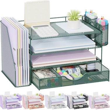 gianotter 4Tier Desk Organizer with Drawers File Holders Letter Trays and Pen Holders Workspace Accessories for Office Supplies Green