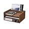 DDYURI Desk Organizer for File Folder Storage with 3 Paper Letter Tray 1 Vertical Compartment Wood Office Desktop Document Organizer Rack Filing Folder Mail Sorter Desk accessories Dark WJJ3KDK
