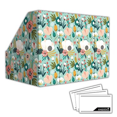 ANSSDO 6 Pack Cardboard Magazine Holder Premium Magazine File Organizer Large Volume Storage Box as Book Bins or Folder Holder for Desk Teal Floral