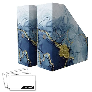 ANSSDO 6 Pack Cardboard Magazine Holder Premium Magazine File Holder Organizer Magazine File Organizer Large Volume Magazine Storage Box as Book Bins or Folder Holder for Desk Blue Gold 6 Pack