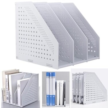 Marte Vanci Collapsible 3 Compartment Magazine Holder Desktop Adjustable Sturdy File Dividers Document Cabinet Rack Display Light Gray 3 Compartment