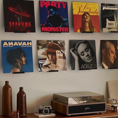 BLOLYO Black Vinyl Record Shelf Wall Mount 8 PackAcrylic Album Record Holder DisplayVinyl Record Shelf Stand and Wall Mount DisplayAcrylic Record Frame Show Your Favorite LP Black
