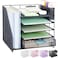 OUTIOE Desk Organizer with Drawer and Pen Holder 5Tier Paper Letter Tray Organizer with File Holder Suitable for Workspace Organizer Office Supplies Storage Black