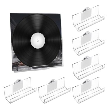 Kalami 6 Pack Vinyl Record Holder Wall Mount No Drill Self Adhesive Acrylic Record Shelf Display Racks for LP Album Covers CD Book Pictures