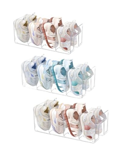 NUOLUTH Clear Acrylic Kids Shoe Rack for Closet Organizers and Storage Small Shoe Rack 4 Sections Toddler Baby Shoe Storage Organizer Stackable Shoe ShelfKids Closet Organizers and Storage3Pack