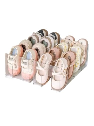 NUOLUTH Clear Acrylic Shoe Rack for Kids 2 Pack Clothing Drawer Organizer Baby Dresser Organizer 4 Sections Stackable Baby Shoe Organizer for Closet Nursery Entryway Toddler Shoe Storage Shelf