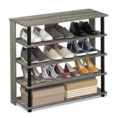 Furinno TurnNTube 5 Tier Wide Shoe Rack French Oak GreyBlack 32 Inch